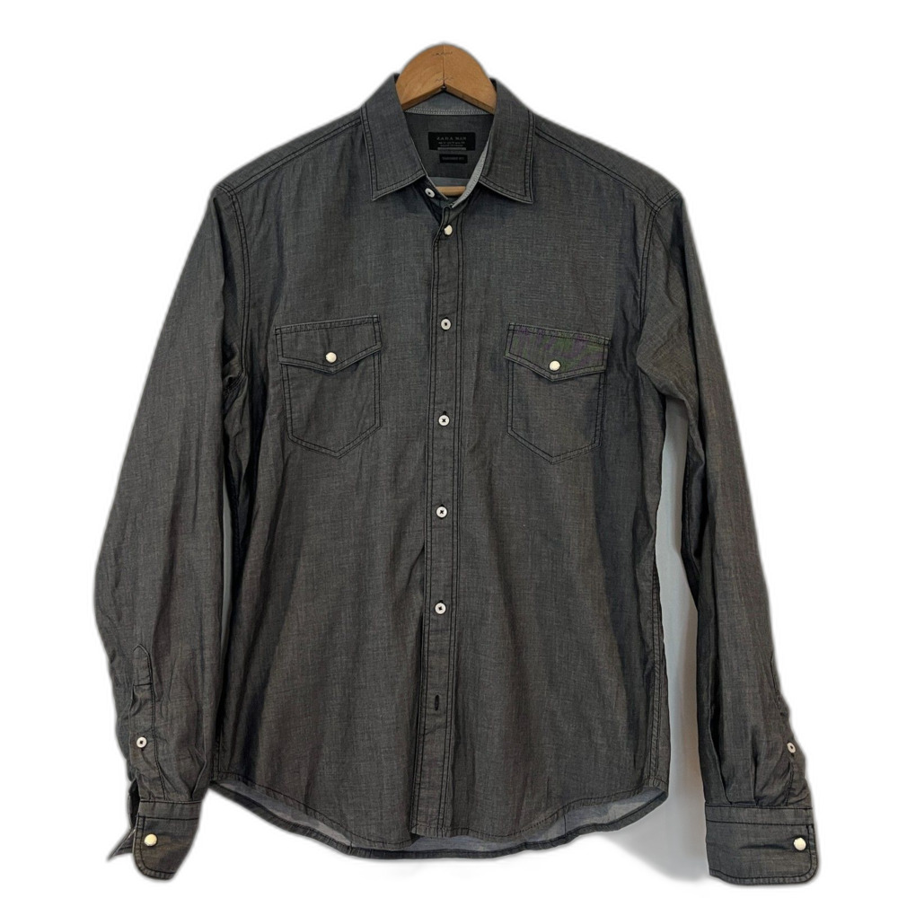 Zara Man Black Chambray Button Front Western Shir… - image 2